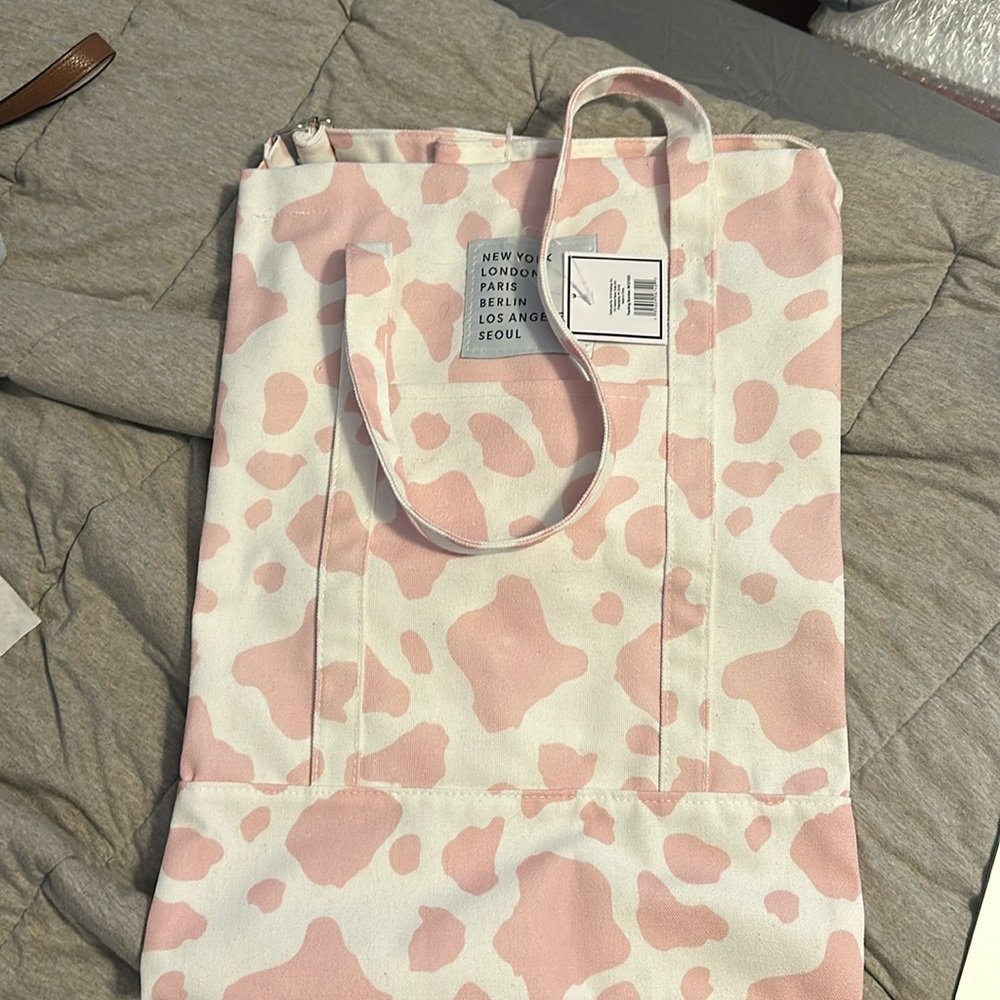 5 below tote bag pink cow print